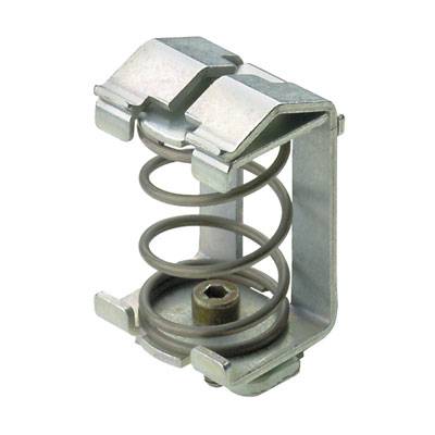 Eine Metallfeder- und Halterungsvorrichtung, die eine Schraube in der Basis enthält. Geeignet für mechanische Anwendungen und Befestigungen.
