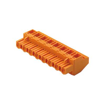 An orange-coloured connector with ten terminals in two rows. Suitable for electrical connections in devices or control cabinets.