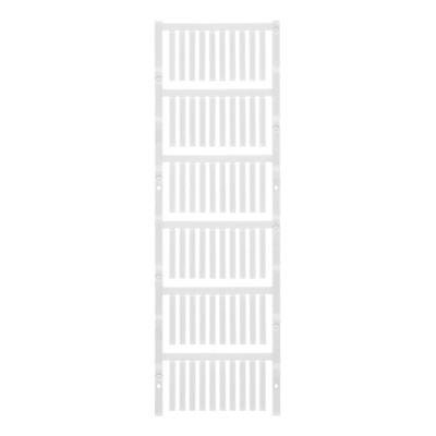 Weiß lackiertes MDF-Regal mit sieben vertikalen Streben, ideal für Bücher oder Dekoration.