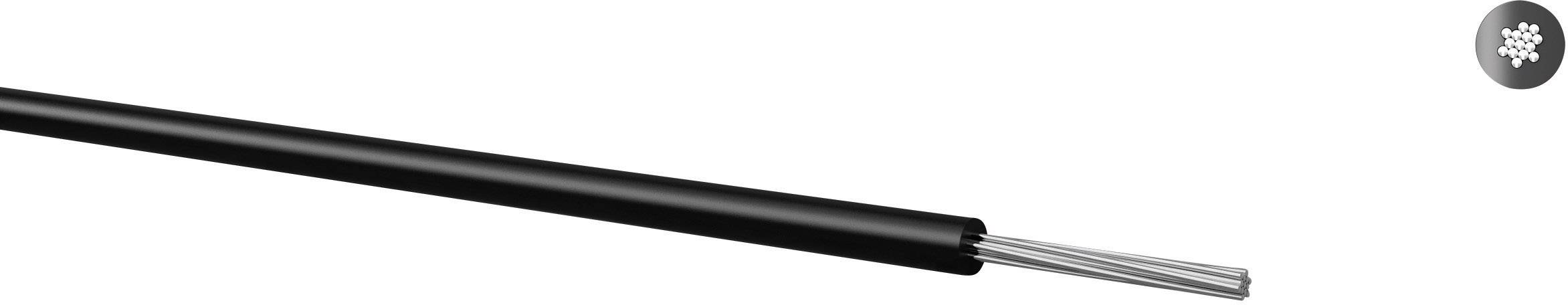 Schwarzes Kabel mit freiliegenden silbernen Drähten an einem Ende, zeigt die Beschaffenheit und Verkabelungsstruktur.