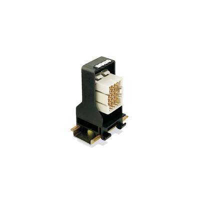 Ein modulares Steckverbinder-Modul mit schwarzen und weißen Teilen, das zur elektrischen Verbindung verwendet wird.