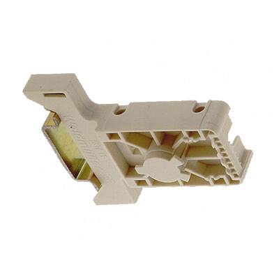 Ein kleiner, rechteckiger, beiger Kabelanschluss mit mehreren Steckverbindungen und Befestigungselementen an der Seite.