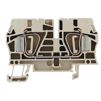 Ein Querschnitt eines grauen Steckverbinders aus Kunststoff mit metallischen Kontakten und innerer Kupferdrahtführung. Geeignet für elektrische Verbindungen.