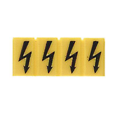 Gelbes Warnsymbol mit vier schwarzen Blitzen, die elektrische Gefahr signalisieren.