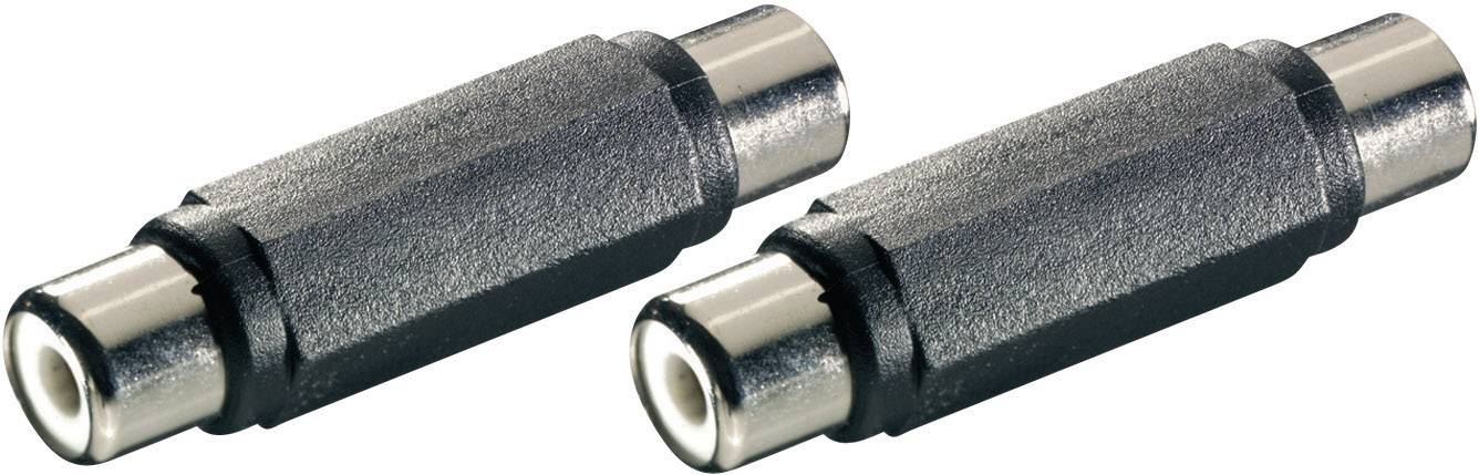 Zwei koaxiale Steckverbinderadapter in schwarzem Kunststoff, geeignet für die Verbindung von Audiogeräten.
