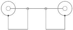 Eine simple schematische Darstellung eines elektrischen Schaltkreises mit zwei Spulen, die über Drähte verbunden sind.