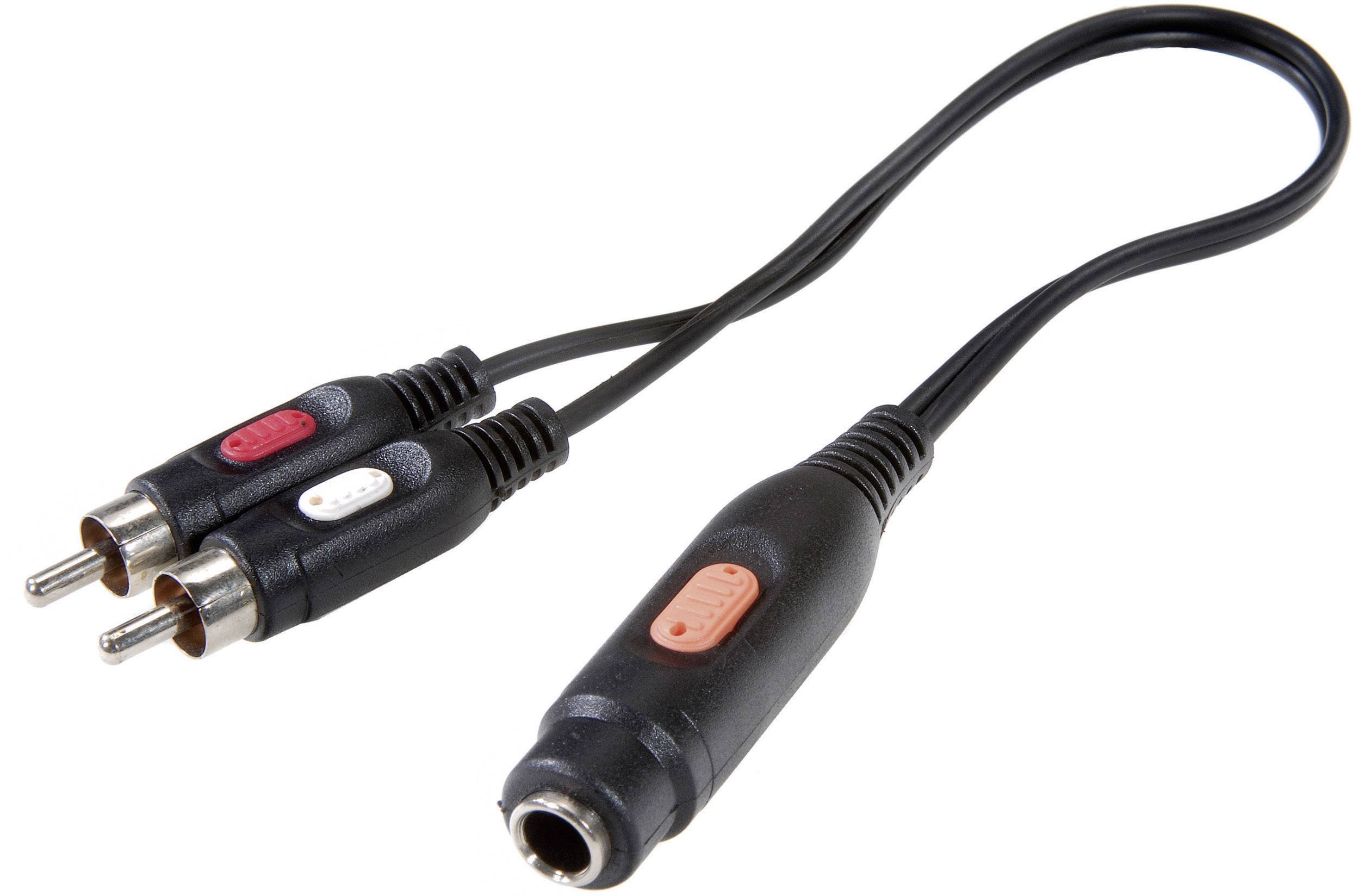 SpeaKa Professional Cinch / Klinke Audio Verlängerungskabel [2x Cinch-Stecker - 1x Klinkenbuchse 6.35 mm] 0.20m Schwarz