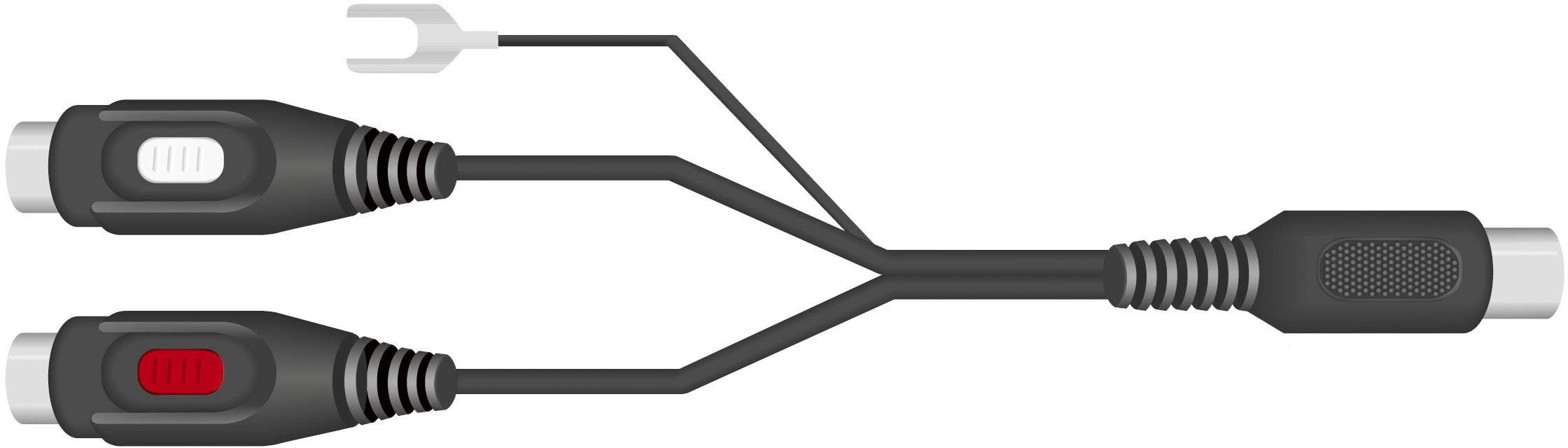 Y-Adapter-Kabel mit einem Klinkenstecker auf zwei Cinchbuchsen, schwarz.