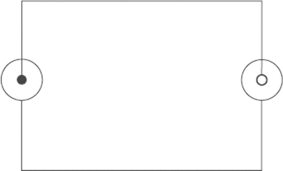 Ein einfaches elektrisches Schaltkreisdiagramm mit einer Batterie und einem offenen Schalter, die durch Leitungen verbunden sind.