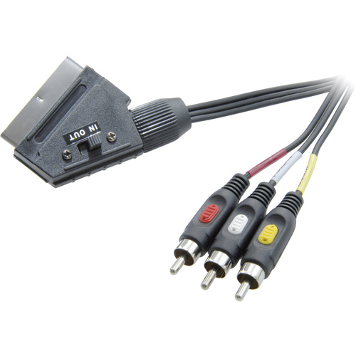 Câble de raccordement SpeaKa Professional SP-7869848 [1x péritel mâle - 3x Cinch-RCA mâle] 2.00 m noir avec commutateur-inverseur