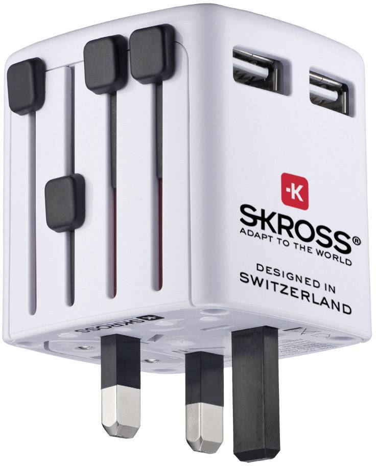 Skross World USB Charger Reiseladeadapter 12 W 2x USB-A Weiß mit Europa-Adapter, mit UK-Adapter, mit USA-Adapter, mit China-Adapter