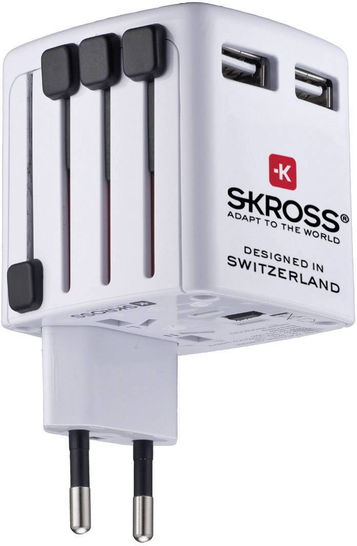 Skross World USB Charger Reiseladeadapter 12 W 2x USB-A Weiß mit Europa-Adapter, mit UK-Adapter, mit USA-Adapter, mit China-Adapter