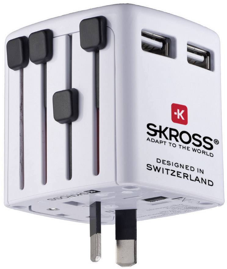 Skross World USB Charger Reiseladeadapter 12 W 2x USB-A Weiß mit Europa-Adapter, mit UK-Adapter, mit USA-Adapter, mit China-Adapter