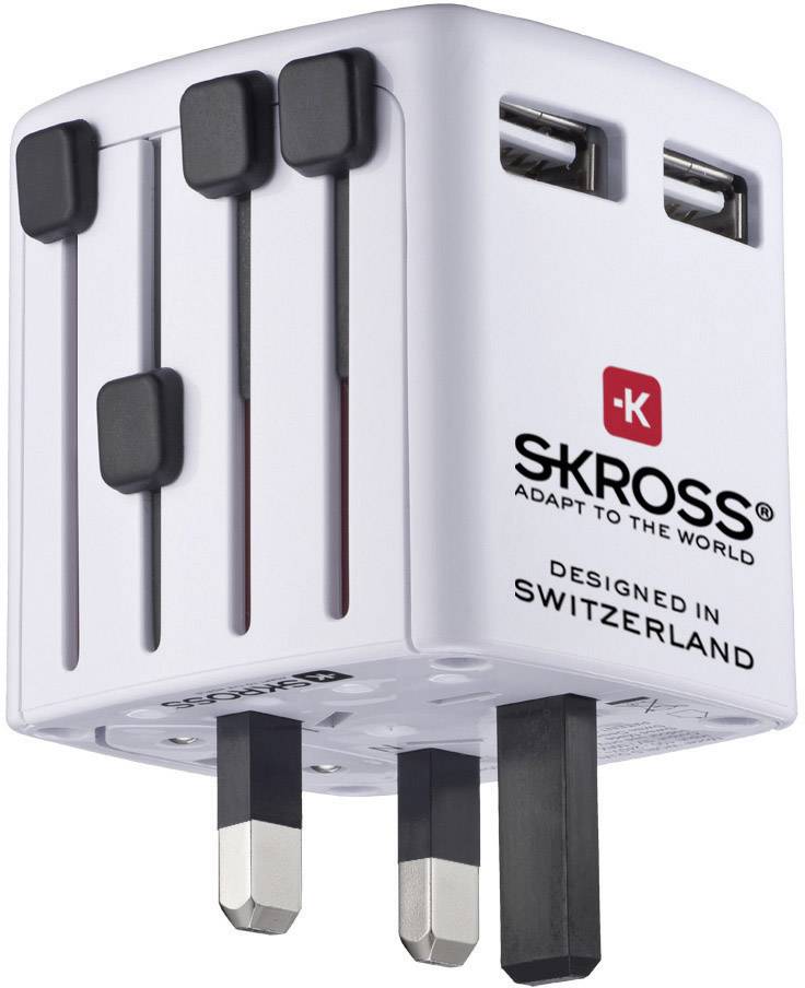 Skross World USB Charger Reiseladeadapter 12 W 2x USB-A Weiß mit Europa-Adapter, mit UK-Adapter, mit USA-Adapter, mit China-Adapter