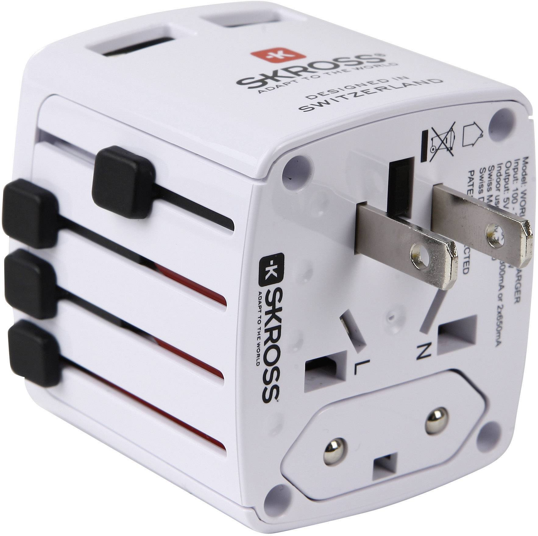 Skross World USB Charger Reiseladeadapter 12 W 2x USB-A Weiß mit Europa-Adapter, mit UK-Adapter, mit USA-Adapter, mit China-Adapter