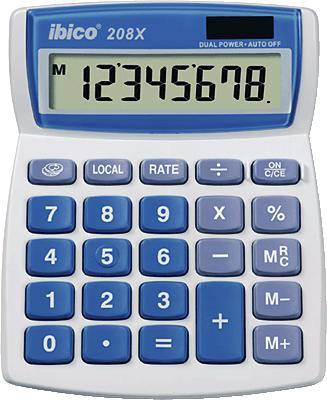 ibico Tischrechner 208X IB410062 8Zeichen Solar/Batterie weiß/blau