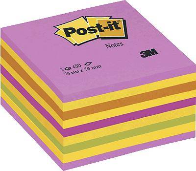 Post-it Haftnotizwürfel 2028NP 76mm x 45mm Neonpink, Neongrün, Rosa, Gelb 450 Blatt