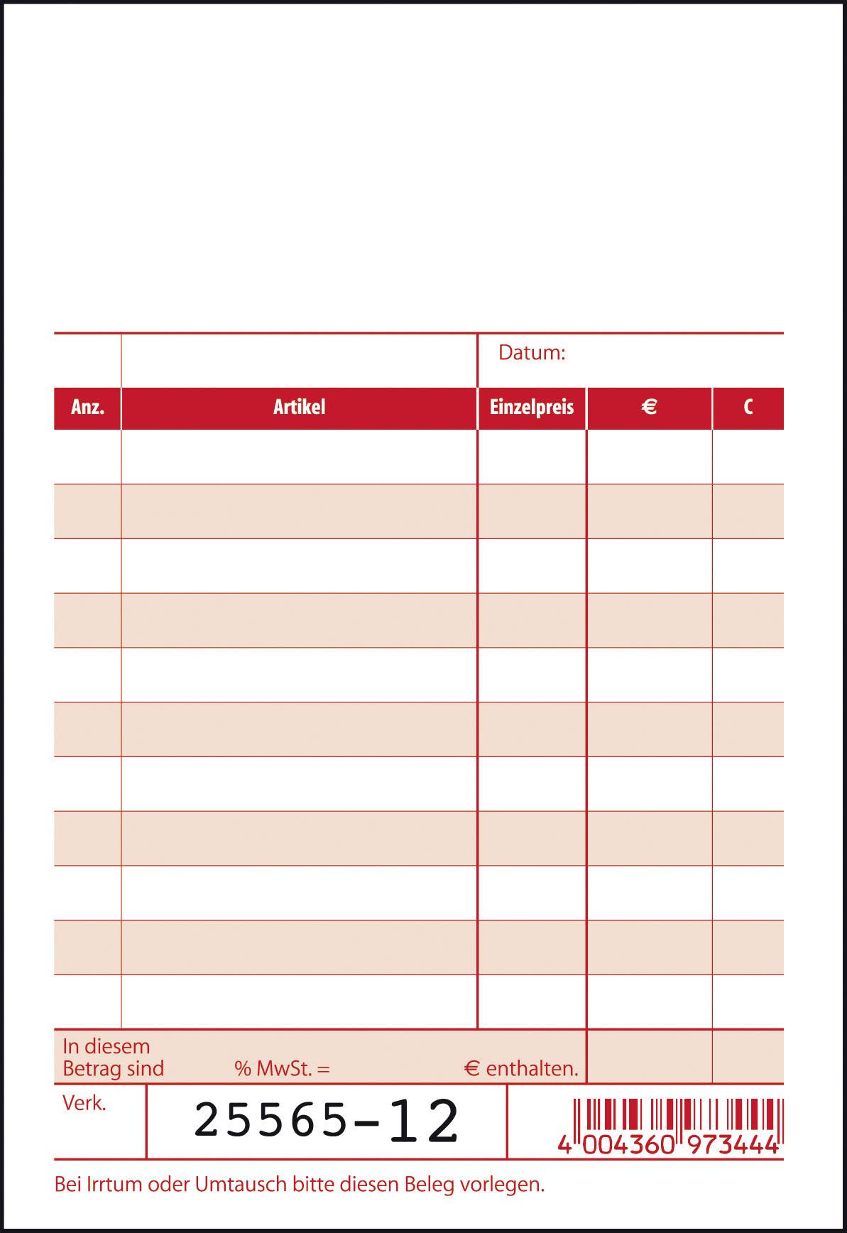 Sigel Kassenblock KC620 100 x 165mm Anzahl der Blätter: 50selbstdurchschreibend: Nein