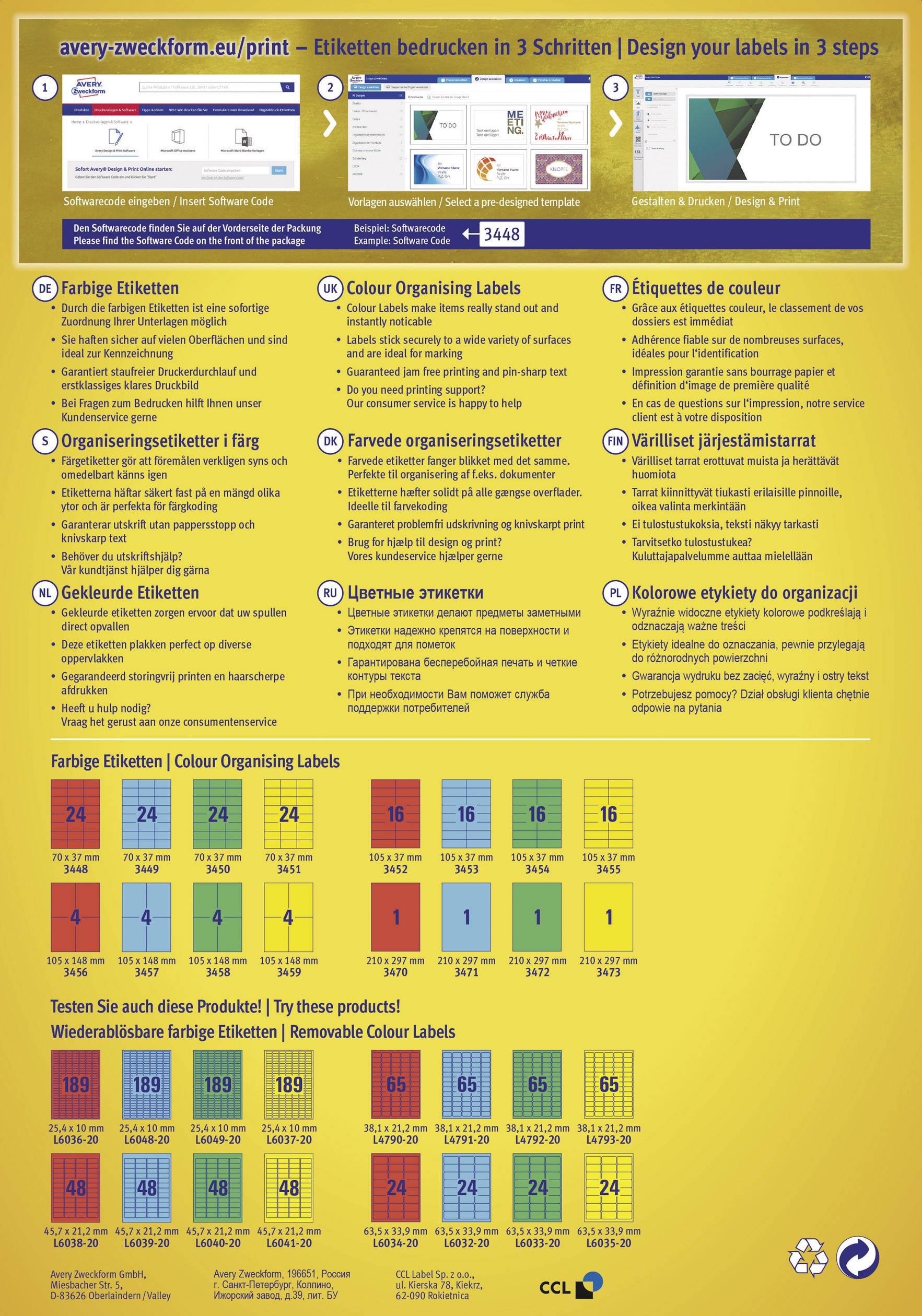 Avery-Zweckform 3458 Universal-Etiketten 105 x 48 mm Papier Grün 400 St. Permanent haftend Tintenstrahldrucker, Laserdrucker, Farblaserdrucker