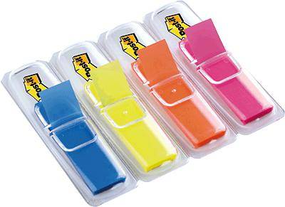 Post-it Index transparent Film/683HF4 11,9x43,2 mm blau/gelb/orange/pink Inh.140