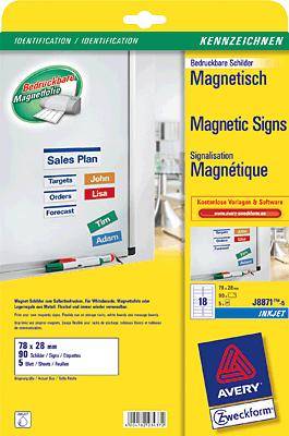 Avery Zweckform InkJet-Magnetschilder/J8871-5 78x28 mm weiß Inh.90