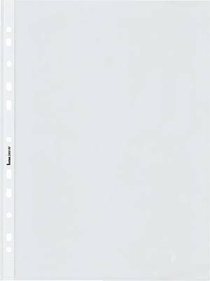 Ein transparenter Klarsichthefter mit seitlichen Lochungen, geeignet zur Abheftung von Dokumenten in einem Ringordner.