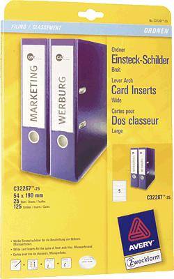 Ordnerrückenschilder 54x190mm zum Einstecken VE=125 Stück weiß