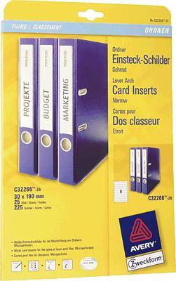 Ordnerrückenschilder 30x190mm zum Einstecken VE=225 Stück weiß