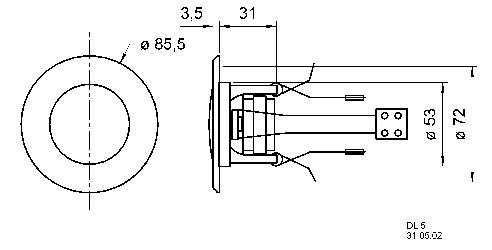 Technische Zeichnung eines runden Metallbügels mit Maßen: Durchmesser 85,5 mm, Gesamtdurchmesser 72 mm, Bolzenlänge 31 mm.