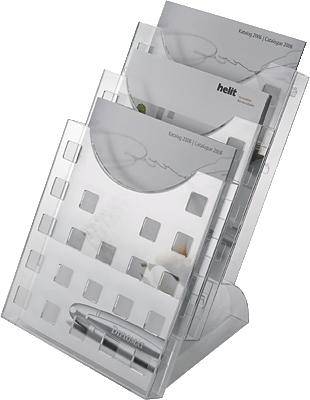helit Prospektständer A4/H6102702 A4 hoch glasklar 3er Tischsystem