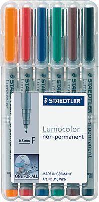 Staedtler Folienstift Lumocolor® non-permanent pen 316 316 WP6 Rot, Blau, Orange, Grün, Braun, Schwarz