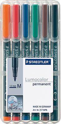 Staedtler Folienstift 317 WP6 Rot, Blau, Orange, Grün, Hellbraun, Schwarz