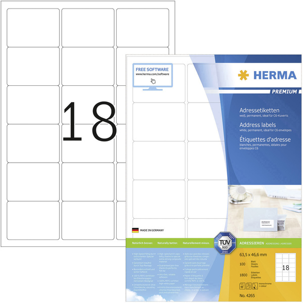 HERMA Universal-Etiketten PREMIUM, 63,5 x 46,6 mm, weiß