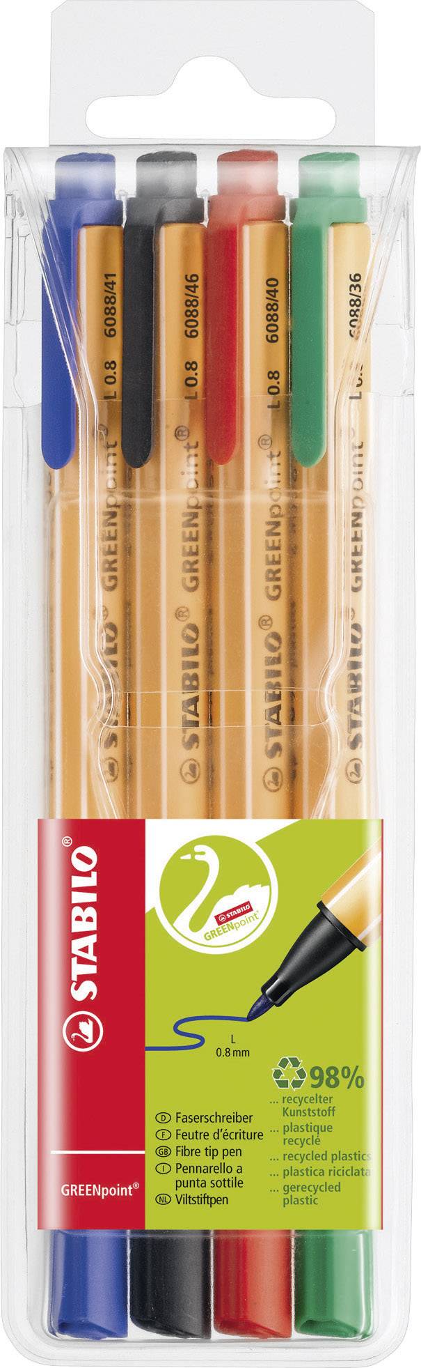 Stabilo Faserschreiber GREENpoint 4er Etui/6088/4 0,8 mm sortiert Inh.4