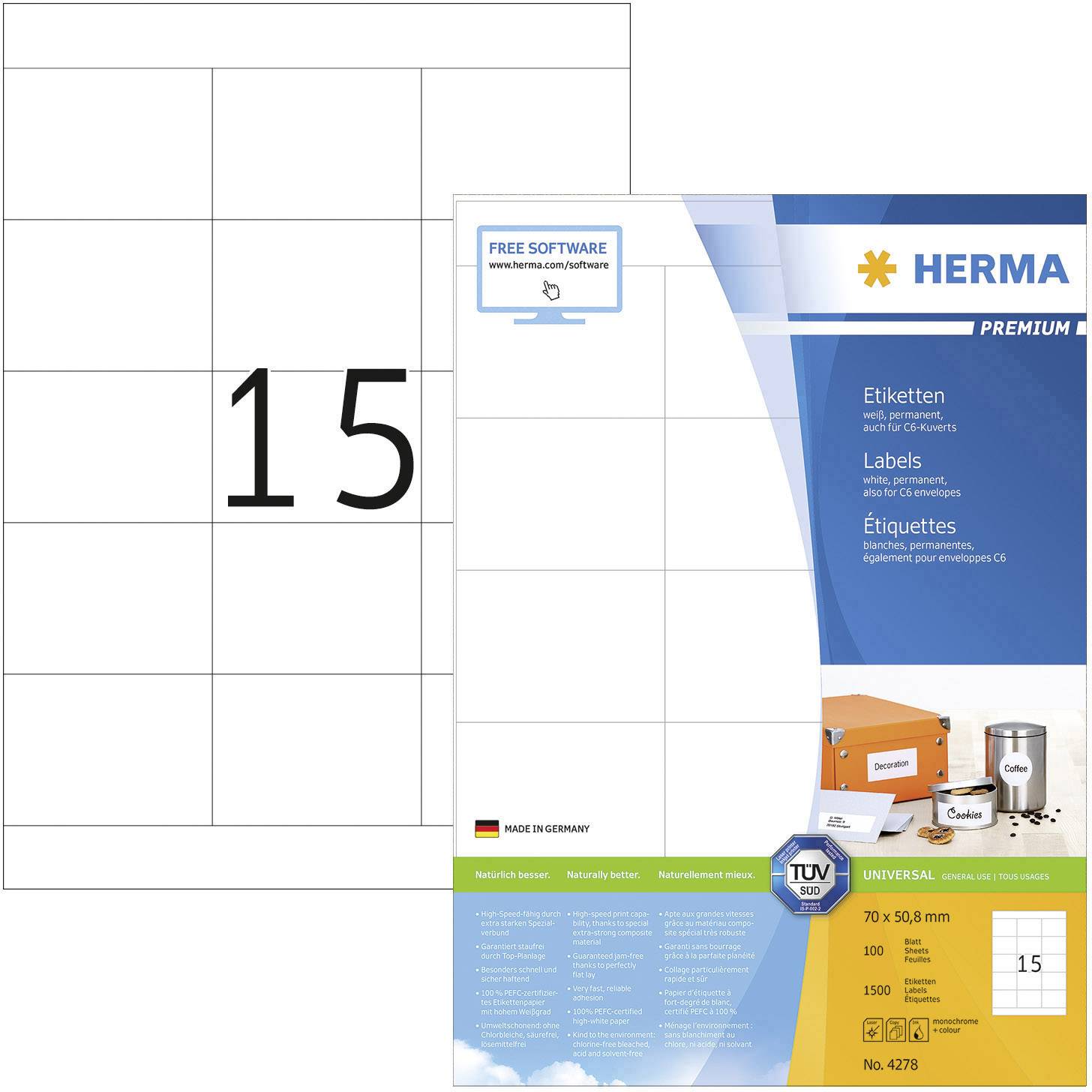 HERMA Universal-Etiketten PREMIUM, 70 x 50,8 mm, weiß