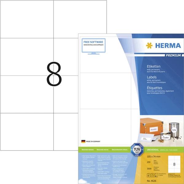 HERMA Universal-Etiketten PREMIUM, 105 x 74 mm, weiß HERMA Universal-Etiketten PREMIUM, 105 x 74 mm, weiß
