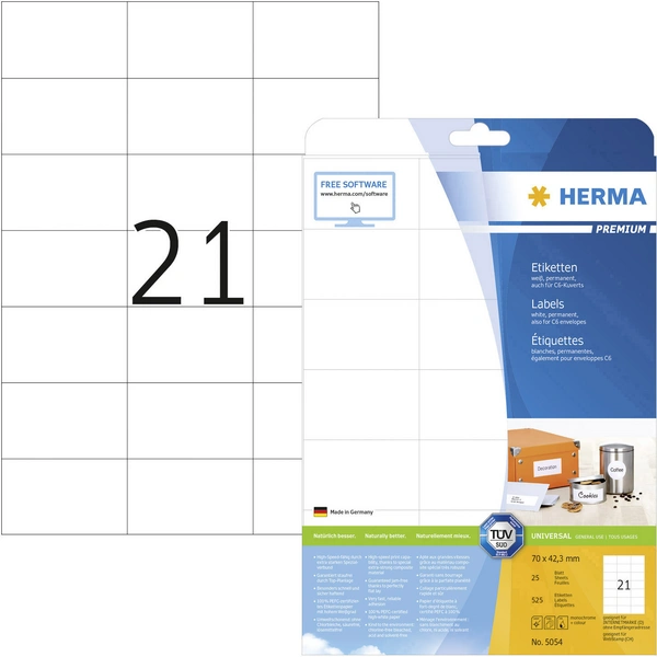 HERMA Universal-Etiketten PREMIUM, 70 x 42,3 mm, weiß HERMA Universal-Etiketten PREMIUM, 70 x 42,3 mm, weiß