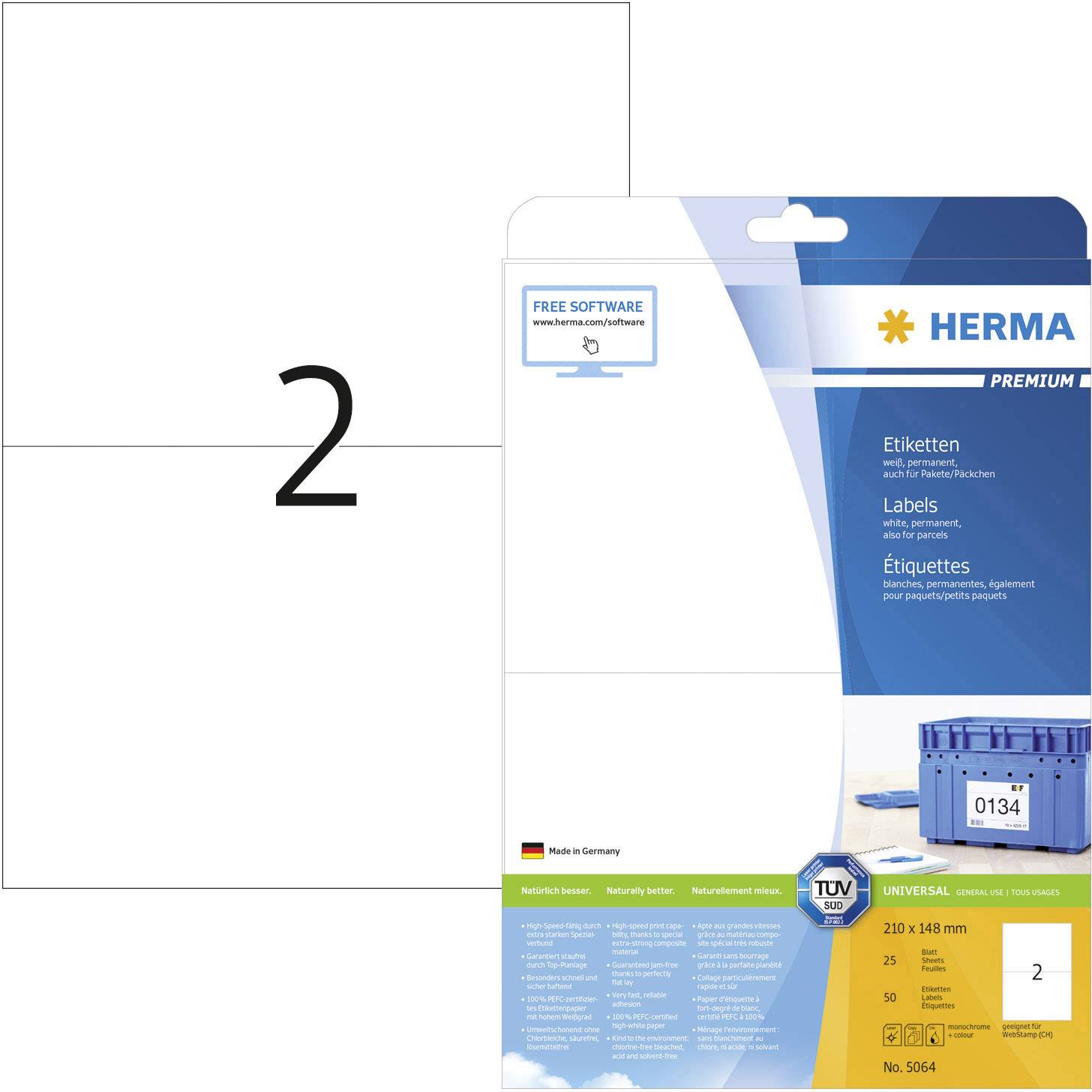 HERMA Premium - Papier - matt - permanent selbstklebend - weiß - 210 x 148 mm 50 Etikett(en) (25 Bogen x 2)