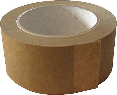 Eine Rolle braunes Klebeband, teilweise abgerollt.