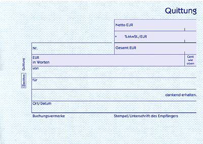 Formularbuch Quittung mit Mwst. A6 quer VE=50 Blatt