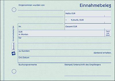 Formularbuch Einnahmebeleg A6 VE=50 Blatt grün mit Ausfüllhilfe