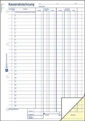 Avery Zweckform 427 Kassenabrechnung, MwSt.-Spalte für Einnahmen und Ausgaben, A4, mit Blaupapier, 2x50 Blatt