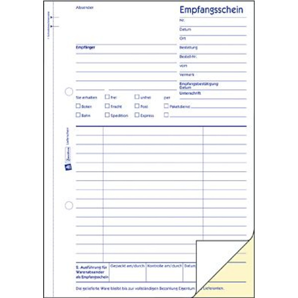 Zweckform Lieferscheine/Empfangsscheine/726 DIN A5 hoch weiß/gelb Inh.2x50 Blatt