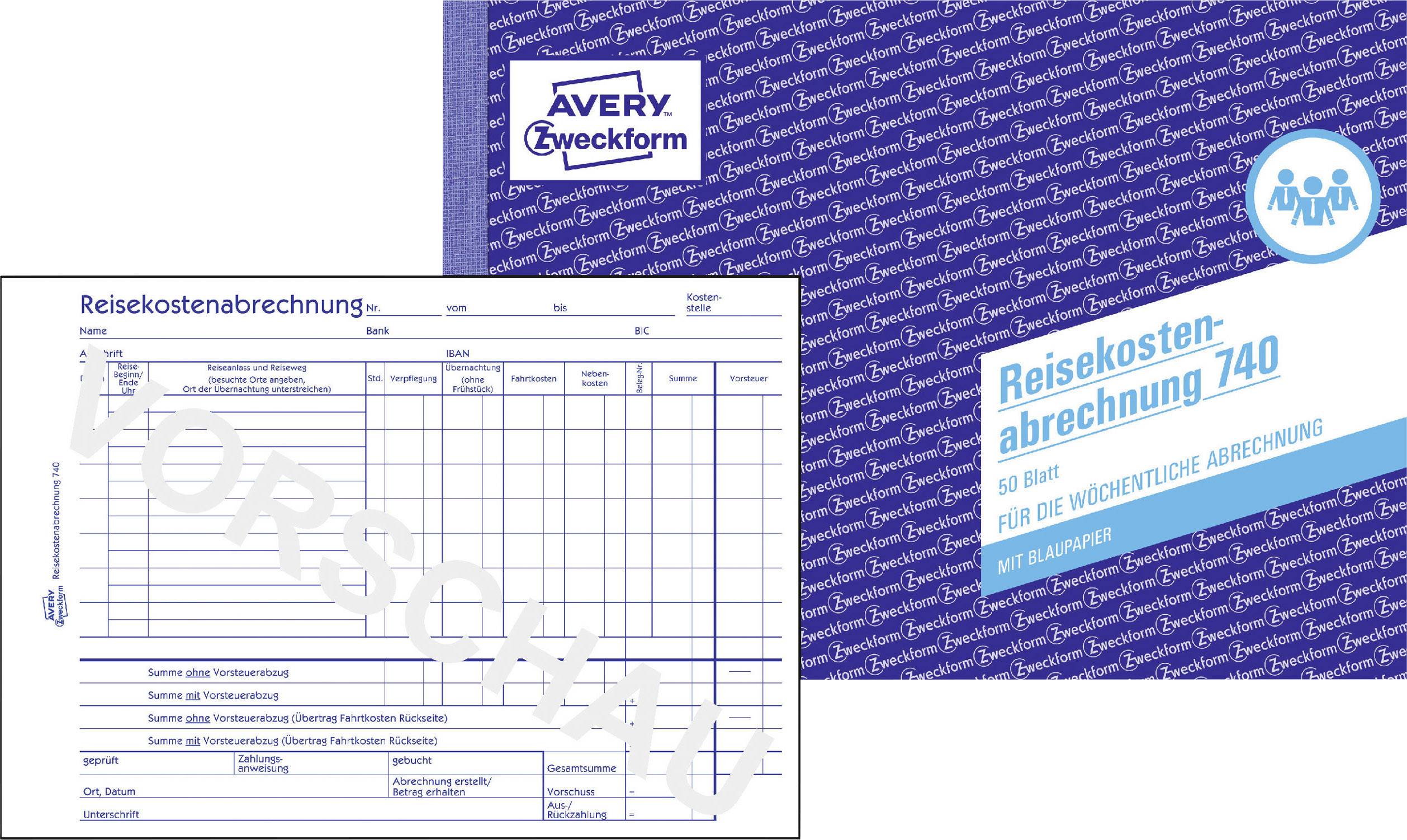 Avery Zweckform 740 Reisekostenabrechnung, für wöchentliche Abrechnung, DIN A5 quer, mit Blaupapier, 50 Blatt