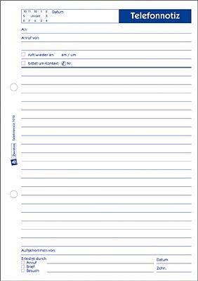 Avery Zweckform 1019 Gesprächsnotiz Telefonnotiz, DIN A5 hoch, weiß, 50 Blatt