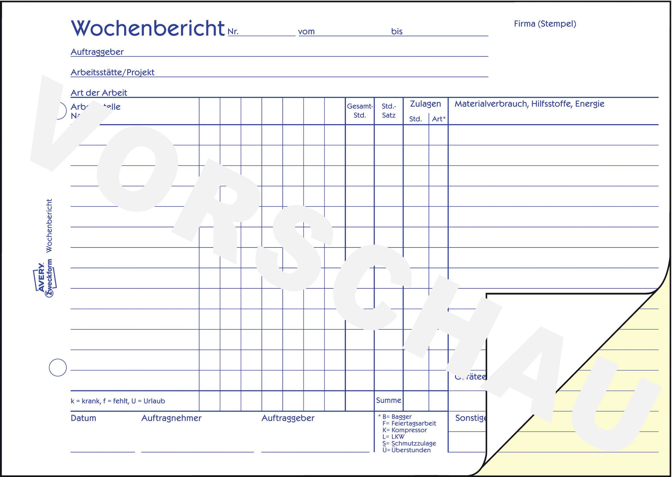 Avery-Zweckform Wochenbericht Formular 1311 DIN A5 quer Anzahl der Blätter: 100