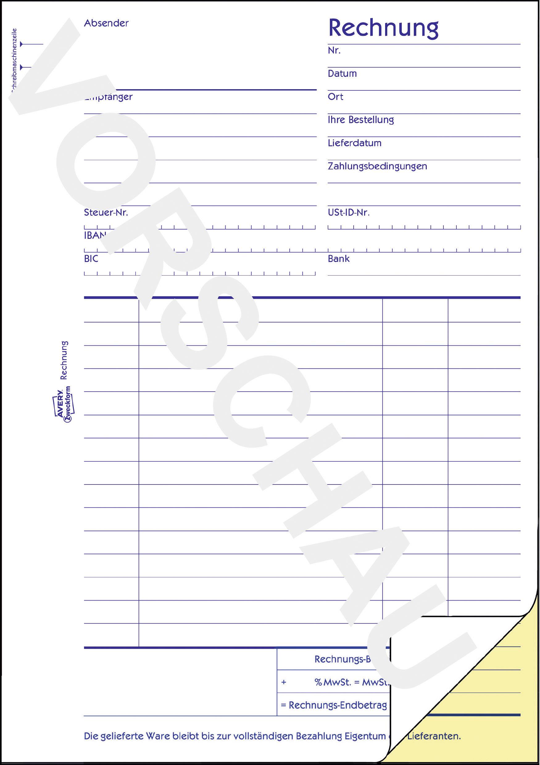 Avery Zweckform 1730 Rechnung, A5, selbstdurchschreibend, 2x40 Blatt