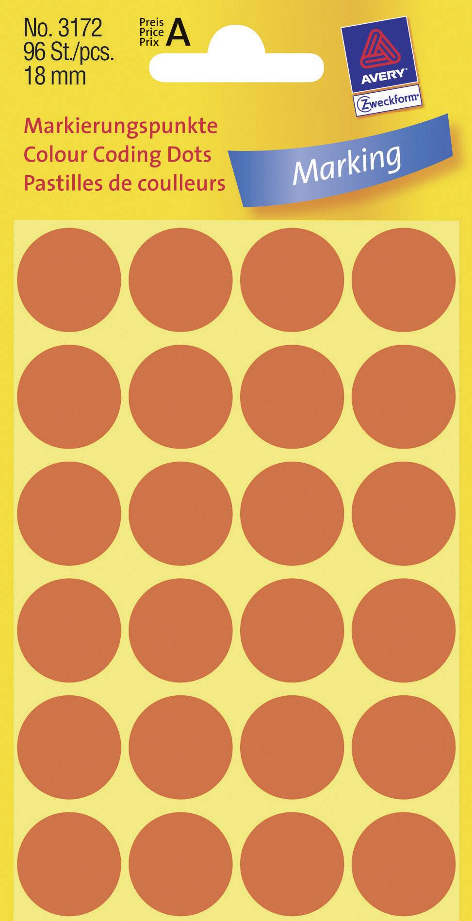 Avery-Zweckform 3172 Etiketten Ø 18 mm Papier Leucht-Rot 96 St. Permanent haftend Markierungspunkte Etiketten