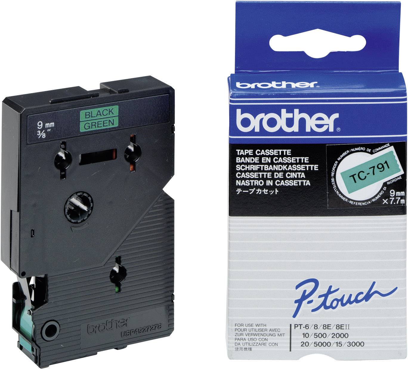Brother TC TC-791 Bandfarbe: Grün Schriftfarbe:Schwarz 9 mm 7.7 m
