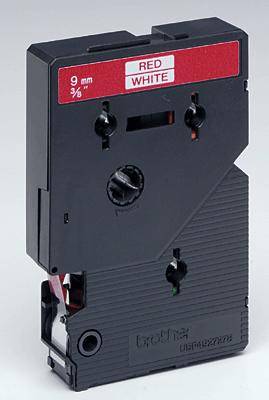 Schwarzes Etikettenband mit rotem Aufkleber und der Aufschrift 'Red White', 9 mm.